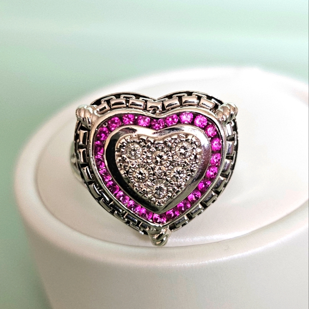 Helzberg 1/6 Carat T.W. Diamond and Lab Created Ruby Heart Ring, Size 7 - Picture 3 of 7